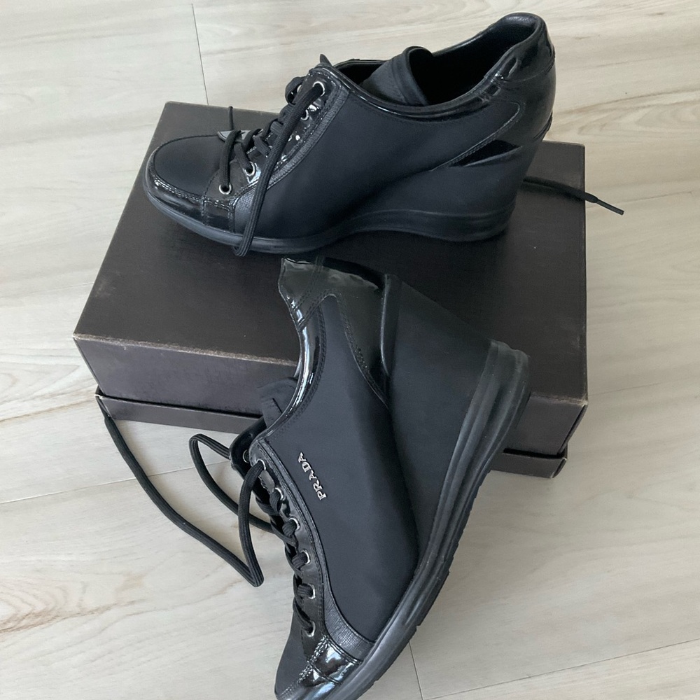 Prada Linea Rossa Black Wedge Shoes